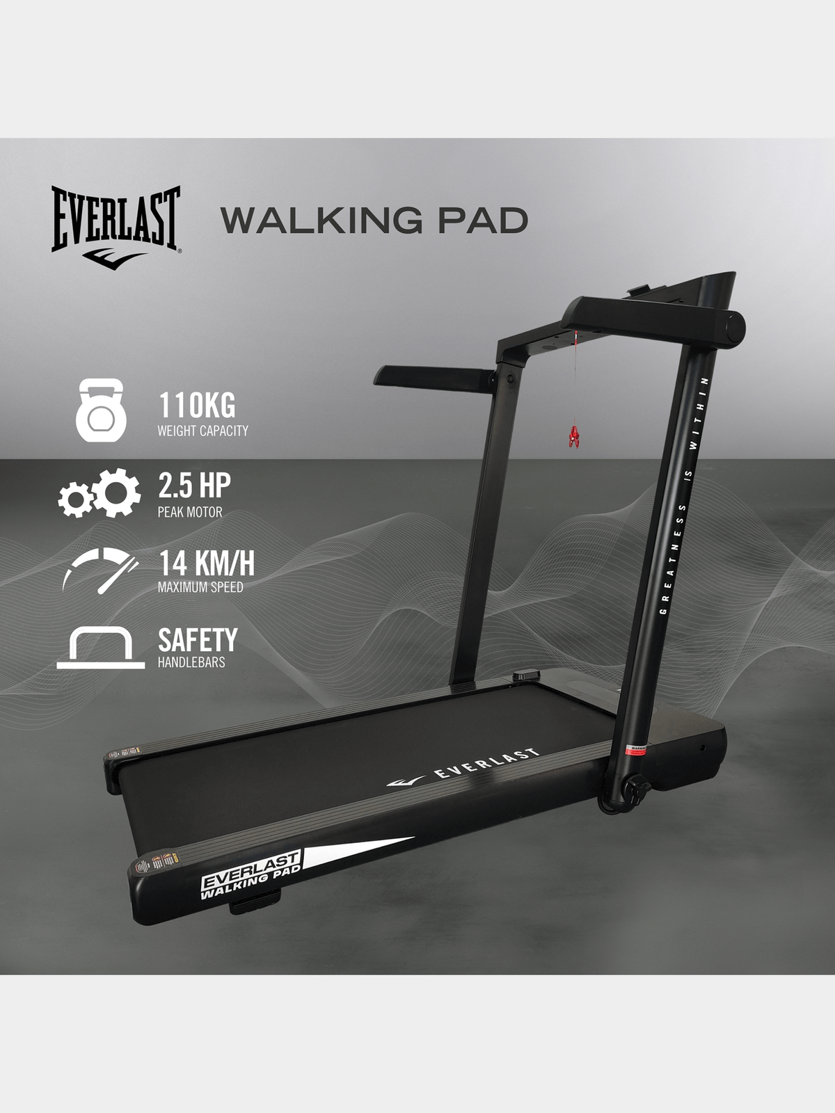 Everlast Compact Folding Walking Pad Treadmill with 2.5HP Motor and Device Holder