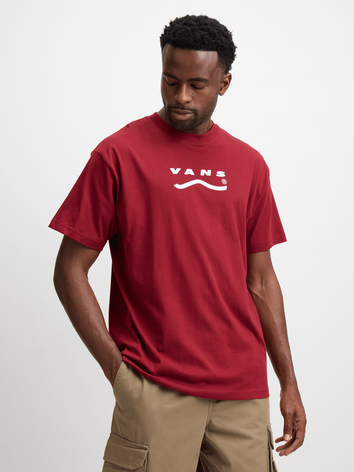 Vans Men's Classic Off The Wall Burgundy Cotton Short Sleeve Graphic Tee