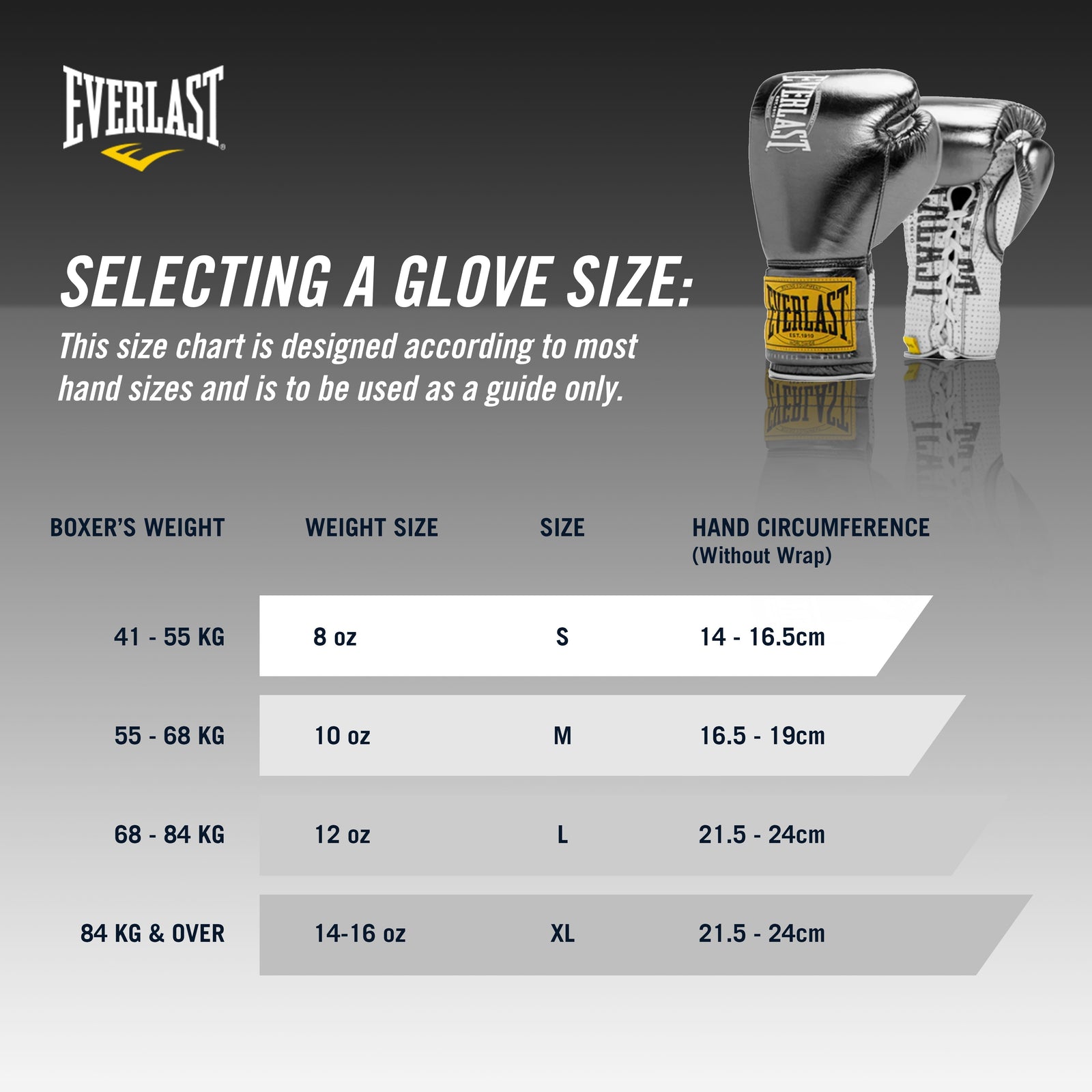 A pair of Everlast 1910 Pro Fight leather gloves in gun metal color with ventilated palms and the brand's logo on the cuffs.