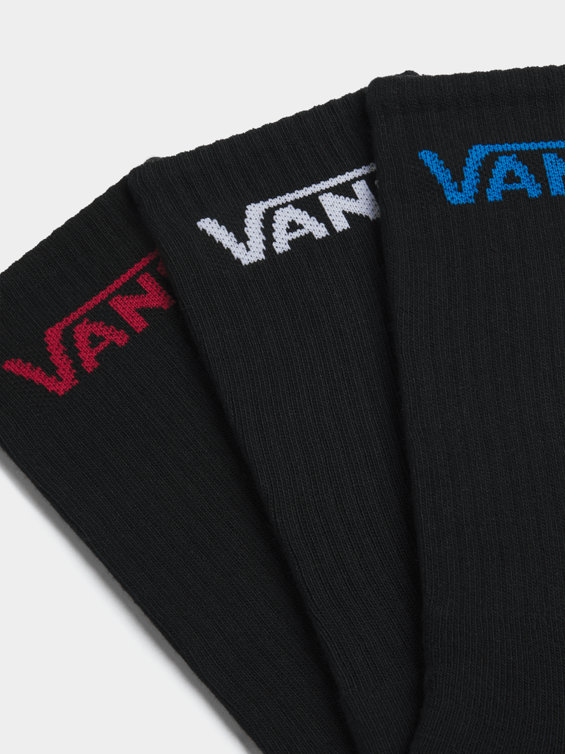 Vans Classic Black Crew Socks 3-Pack with Ribbed Design and Iconic Logo