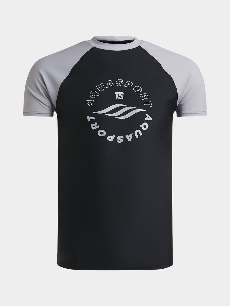TS Men's Grey Black Short Sleeve Rash Vest – UV Protection Water Sports