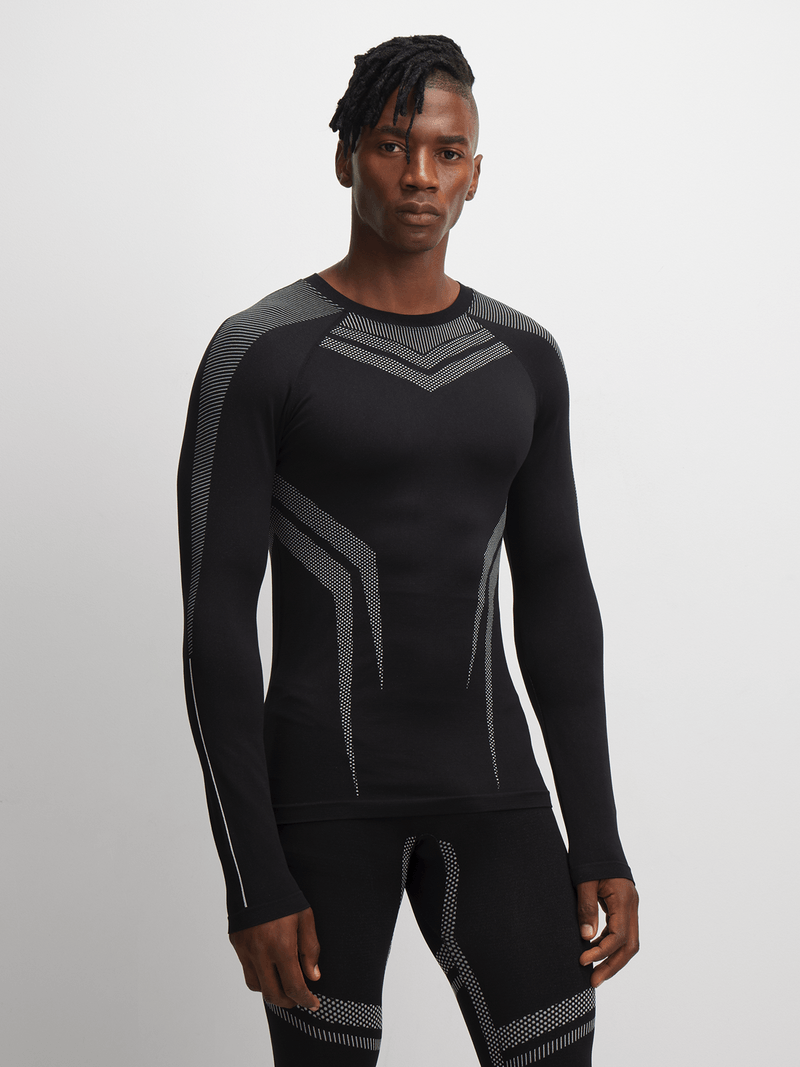 Men's Performance Black Long Sleeve Baselayer Top - Compression Athletic Shirt