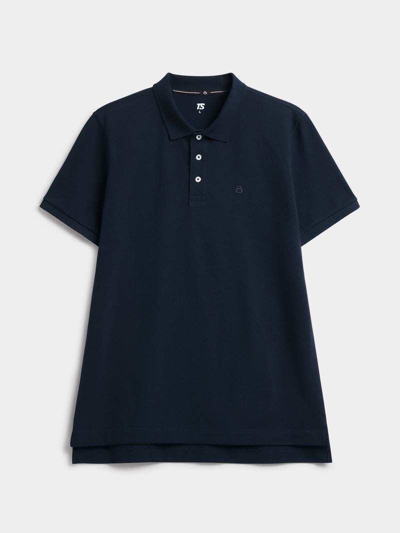 Men's Classic Navy Pique Cotton Golfer Polo Shirt - Regular Fit, Short Sleeve