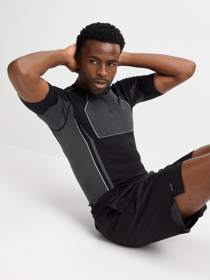 TS Men's Performance Black Short Sleeve Base Layer Tee - Moisture-Wicking, Seamless