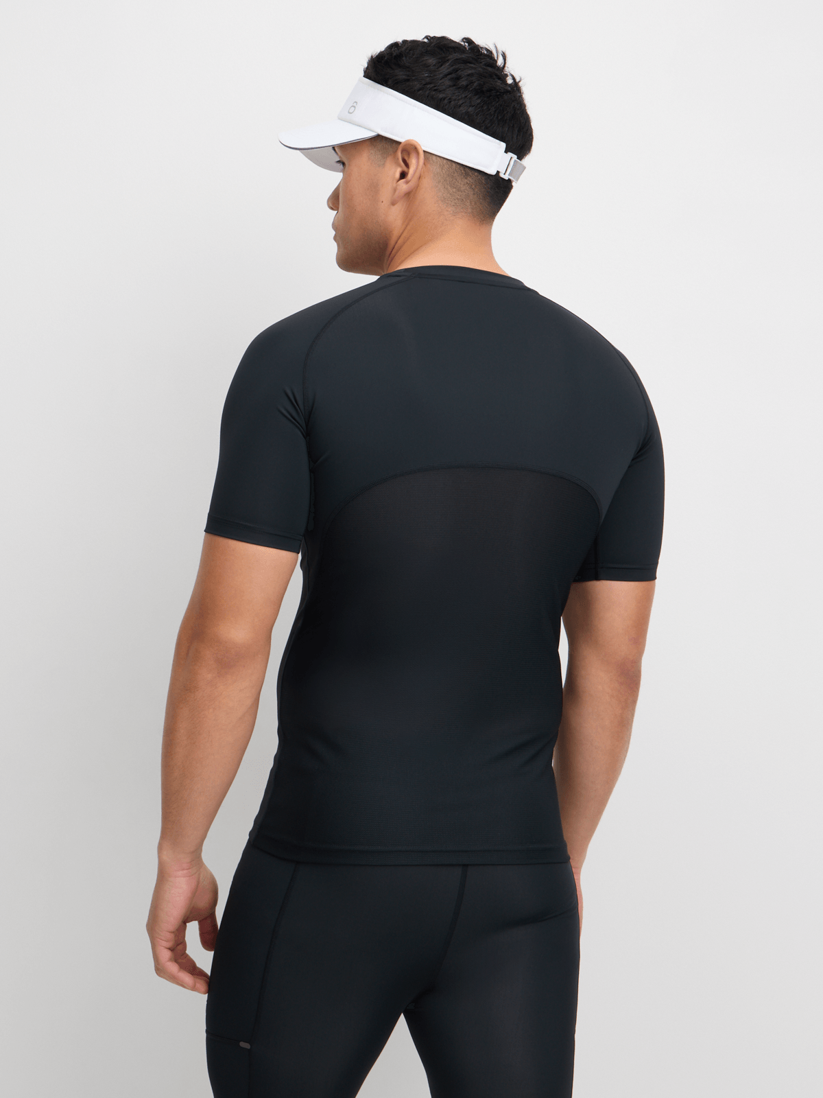 Men's High-Performance Compression Short Sleeve Black Top, Breathable Mesh Panels