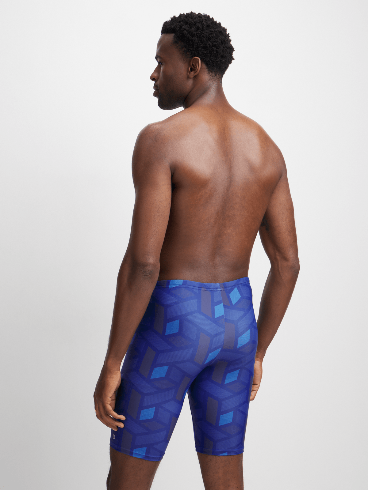 Men's TS KB Geometric Print Performance Swim Jammer – Navy Blue Durable Swimwear