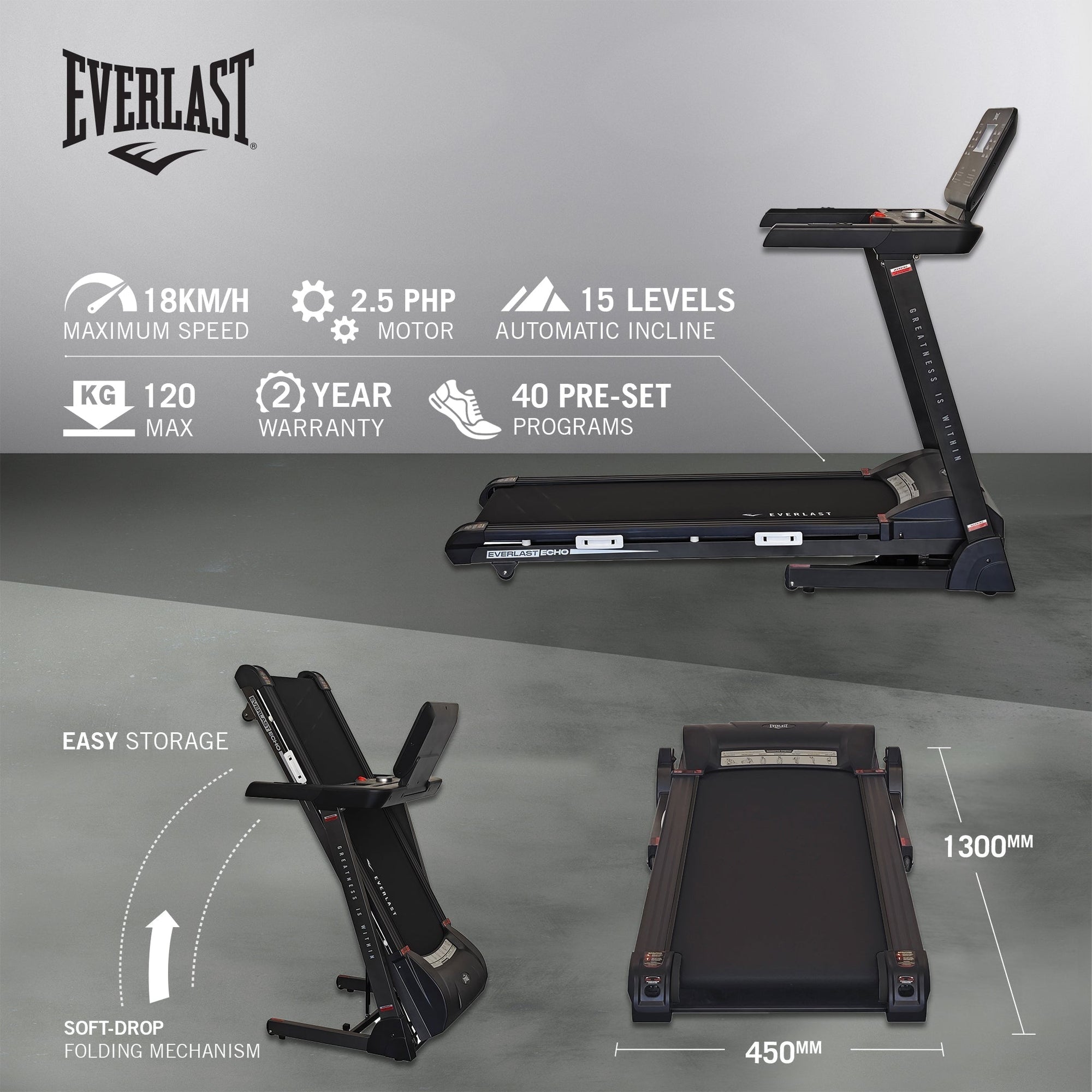 EVERLAST ECHO TREADMILL with Bluetooth & Fitness Apps