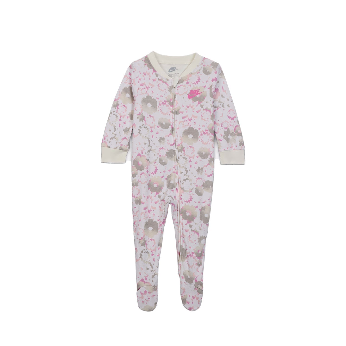 Nike Baby Flowral AOP Footed Coverall in Sail with floral pattern and full-zip design for infants.