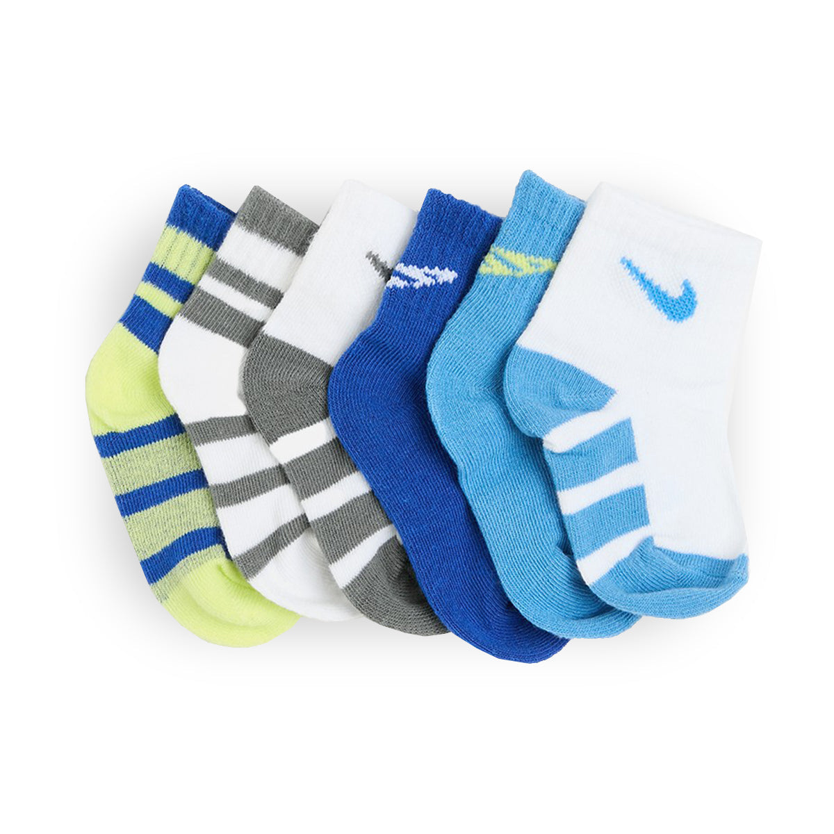 NHN Nike infant/toddler socks in game royal blue, 6-pack, non-slip grippers.