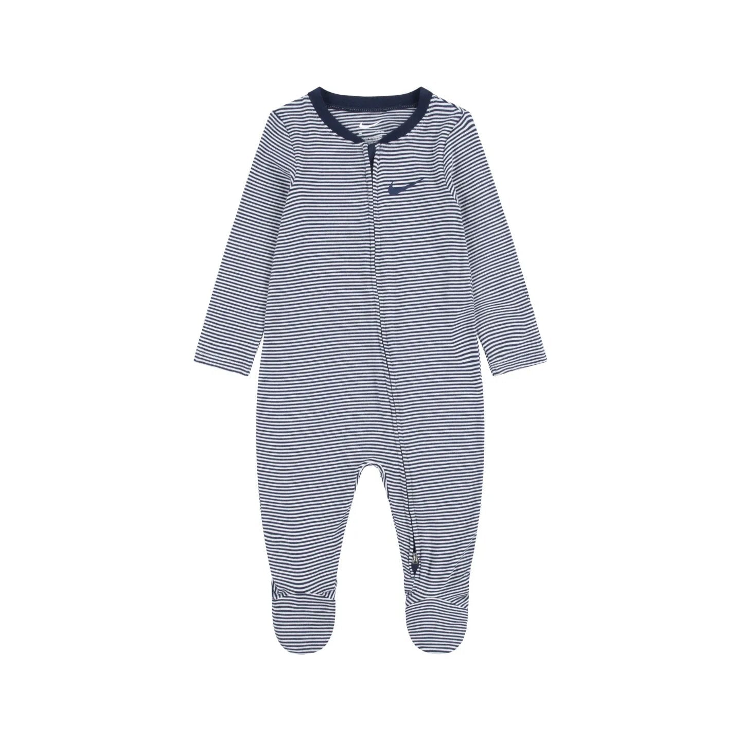 Nike Striped Footed Coverall in Midnight Navy with long sleeves and full-zip closure.