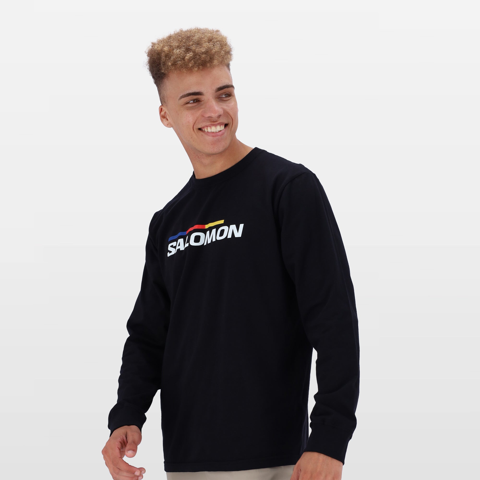 Salomon Men's Long Sleeve Racer T-Shirt: Performance Cotton, Front Logo Graphic
