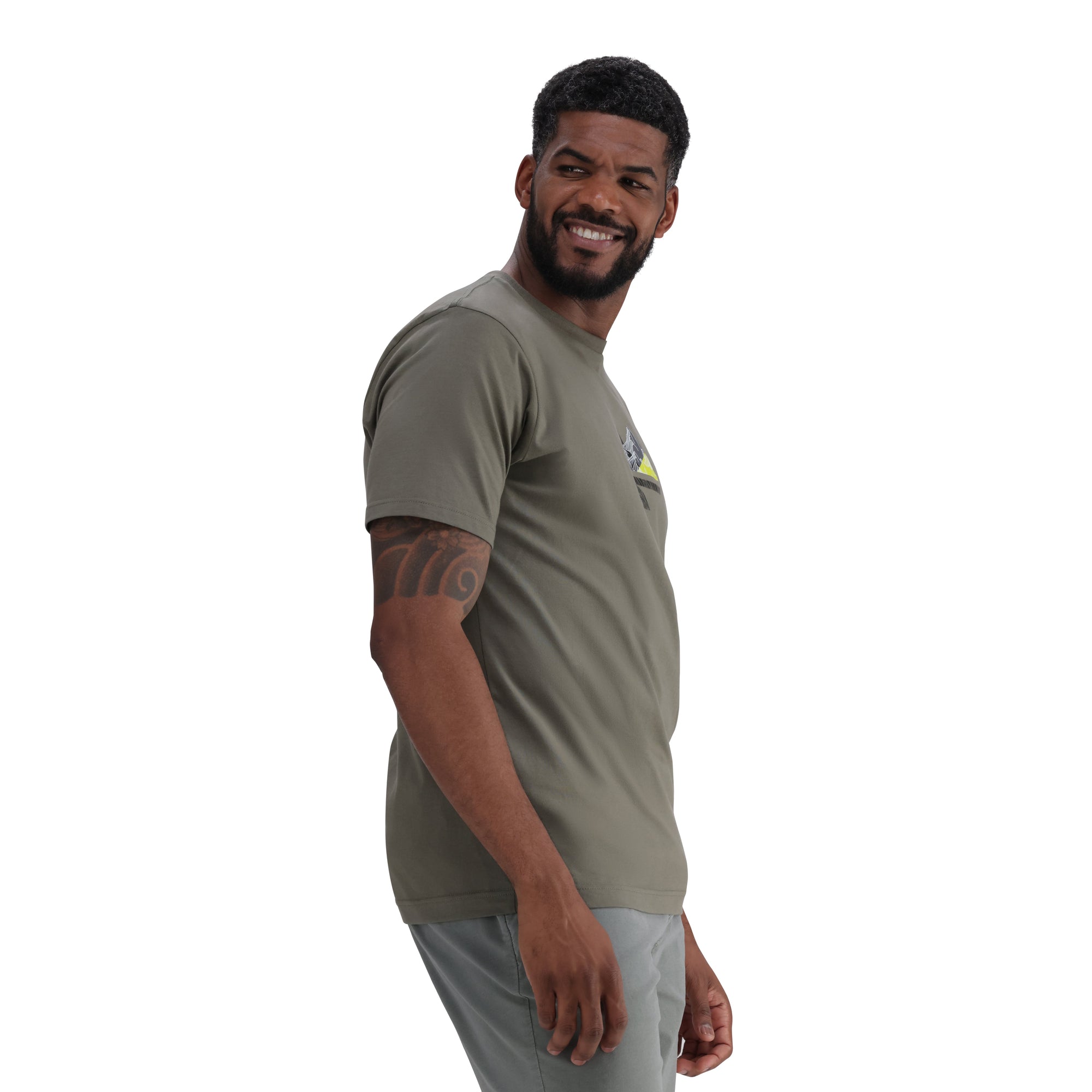 Hi-Tec Men's Pinnacle Dusty Olive Cotton Graphic Short Sleeve T-Shirt