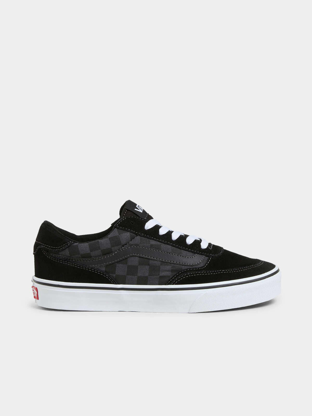 Vans Men's Brooklyn Black Charcoal Checkered Suede Canvas Low-Top Skate Shoe